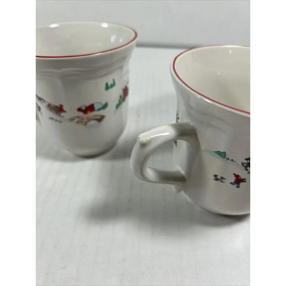 FARBERWARE‎ - WHITE CHRISTMAS - VINTAGE 1995 HOLIDAY Coffee Tea Cups Set 2
